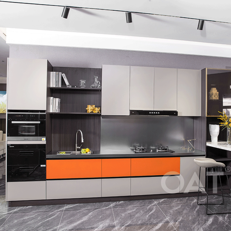 Modern minimalist style stainless steel indoor kitchen ca...